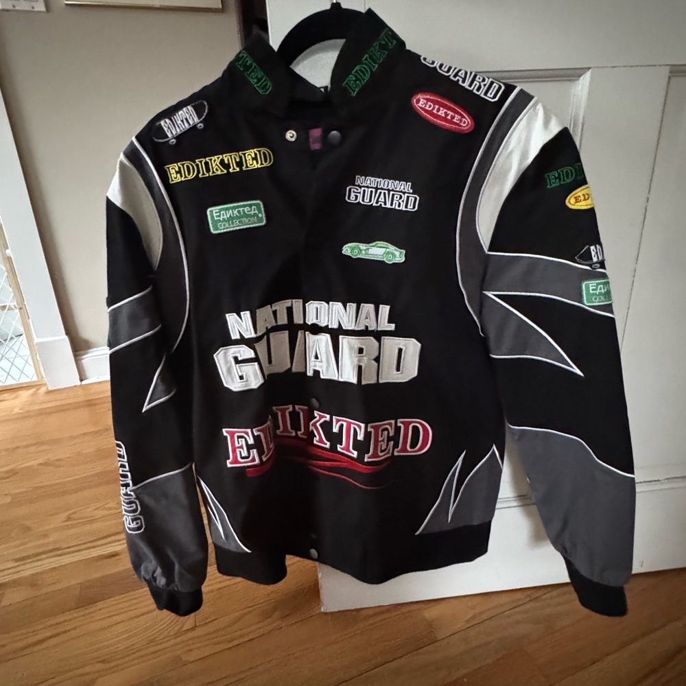 Edikted Black Gray Patchwork Bomber Jacket - image 1